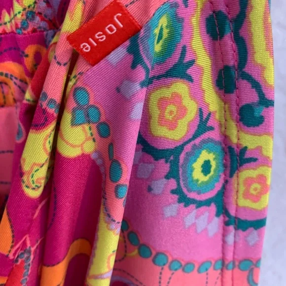 JOSIE Natori Short Robe Size Small Multicolor Print Boho Whimsy Hippie Pink - Picture 10 of 14